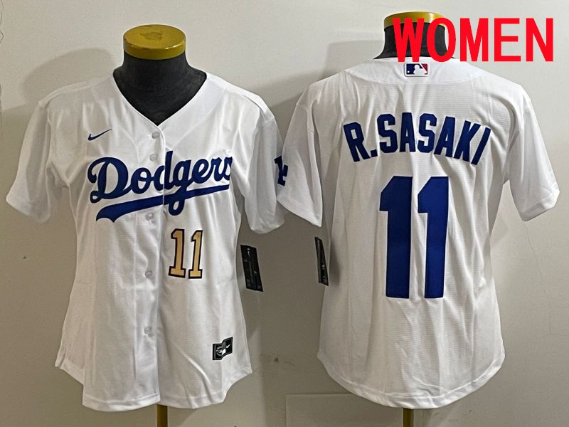 Women Los Angeles Dodgers #11 R.Sasaki White Game 2025 Nike MLB Jersey style 4
